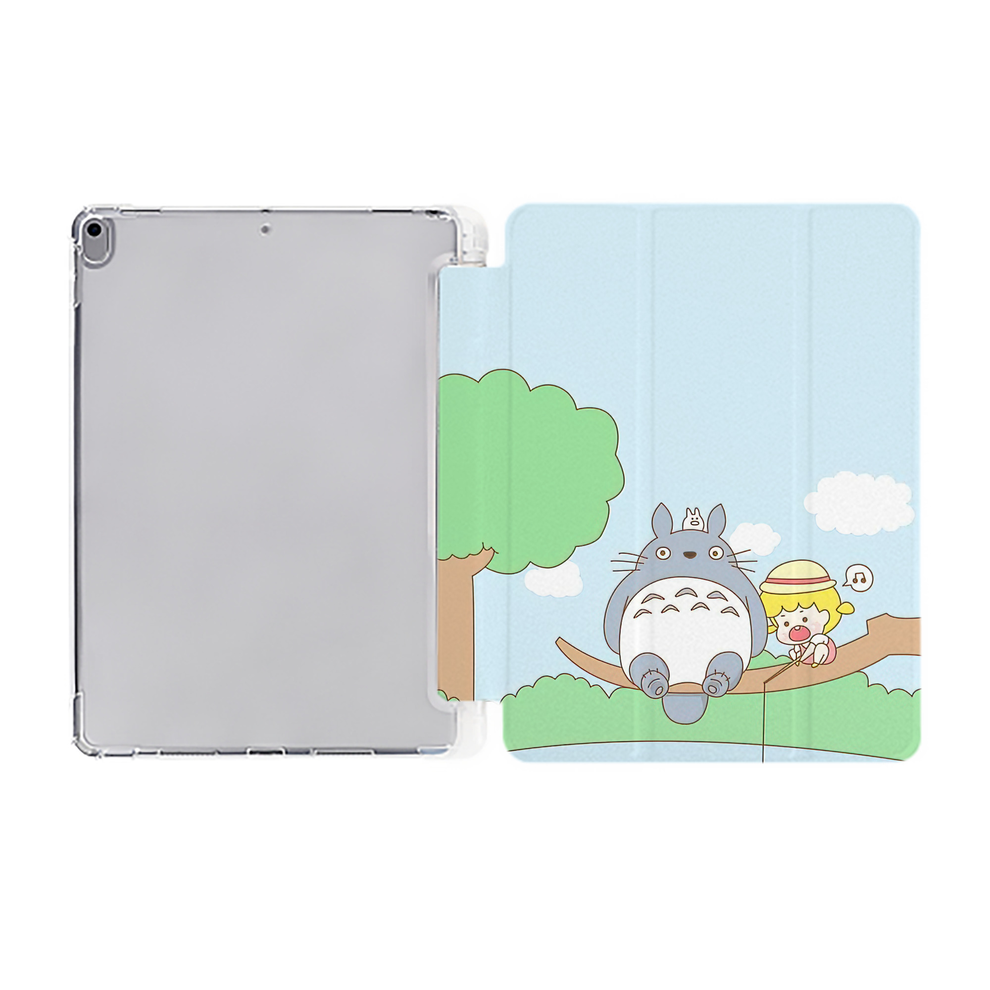 （画像用） となりのトトロ 草壁メイ 草壁サツキ My Neighbor Totoro Satsuki Kusakabe Mei Kusakabe IPad ケース ペン収納付き 三つ折りスタンド PUレザー×シリコン 対応機種9.5/10.5/10.9インチ